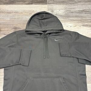 Nike Therma-Fit Gray‎ Mens L Fleece Mini Swoosh Pullover Sweatshirt Hoodie EUC